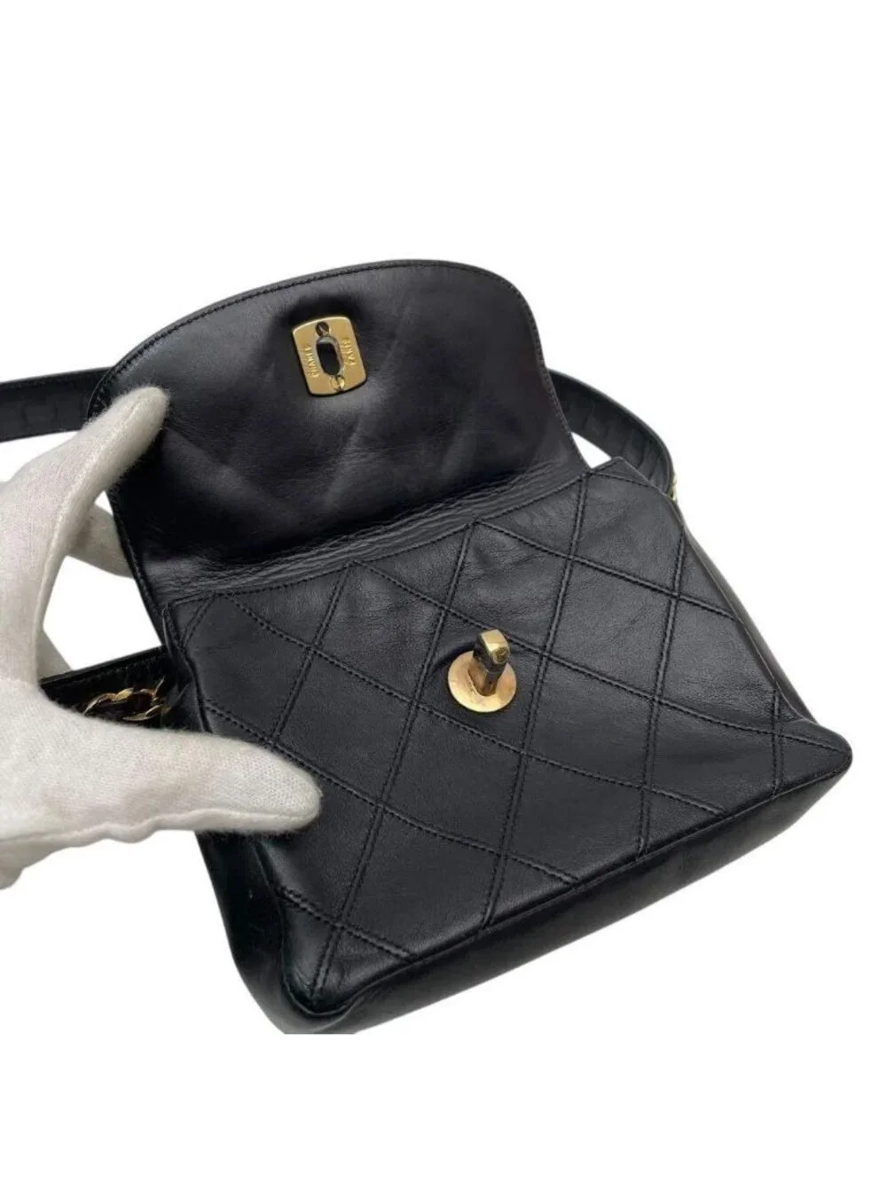 Chanel Bicolor Quilted Waist Bag Pouch CC Logo Black